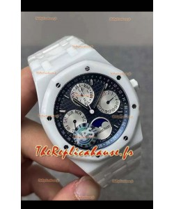 Montre Audemars Piguet Royal Oak Calendrier Perpétuel Réplique Suisse Boîtier PVD blanc et cadran bleu 