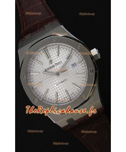 Audemars Piguet Royal Oak 41MM cadran argenté bracelet en cuir - 1:1 Miroir Édition Ultime