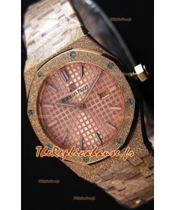 Montre Audemars Piguet Royal Oak Rose Or givré à QUARTZ avec un Cadran Champagne Réplique à l’identique 1:1 -33 mm 