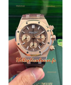 Audemars Piguet Royal Oak Chronograph or rose cadran marron bracelet cuir montre suisse réplique