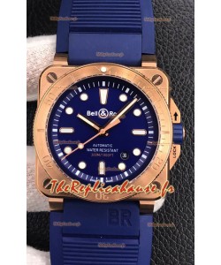 Bell & Ross BR03-92 Diver Or Rose Cadran Bleu Réplique Suisse Montre 1:1 