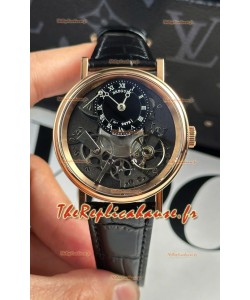 Breguet Tradition 7057BR/R9/9W6 Tourbillon simple en or rose Réplique de la montre suisse à bracelet noir