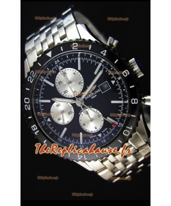 Montre Breitling Chronoliner Suisse Acier — Bracelet en acier noir avec cadran noir Répliquée 