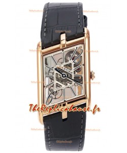 Cartier Tank Asymétrique Montre à boîtier or rose et bracelet cuir Réplique Suisse