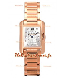 Cartier - Tank Anglaise - Montre or rose sur bracelet acier avec index en diamants Montre suisse à quartz 30 mm