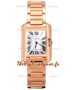 Cartier Tank Anglaise Montre or rose sur bracelet acier Montre suisse à quartz 30 mm