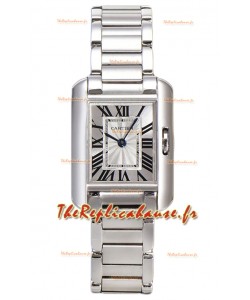 Montre Cartier Tank Anglaise en acier sur bracelet acier Montre suisse à quartz de 30 mm