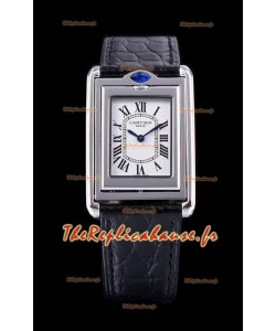 Cartier Tank Reversible Montre Suisse à Quartz Réplique en Boîtier Acier - Bracelet Noir