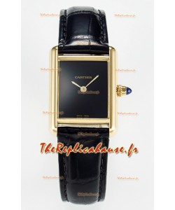 Tank Must Cartier Montre Super Clone Edition 29MM en or jaune cadran noir 