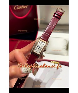 Cartier Tank Americaine Ladies Montre suisse à quartz 1:1 Réplique Boîtier or rose