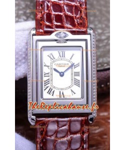 Cartier Tank Reversible Montre Suisse à Quartz Réplique en Boîtier Acier - Bracelet Marron