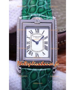 Cartier Tank Réversible Montre Suisse à Quartz en Boîtier Acier - Bracelet Vert