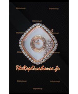 Chopard Happy Diamonds 38mm, Sangle Noire et Cadran Blanc