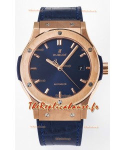 Hublot Super Clone Classic Fusion Or Rose 42MM Réplique Montre 1:1 Cadran Bleu