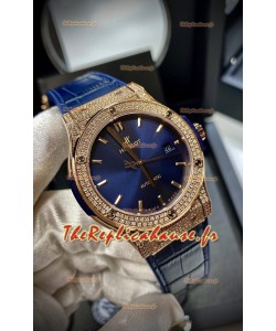 Hublot Classic Fusion Diamants Or Rose Acier Cadran Bleu Réplique Montre Suisse 1:1