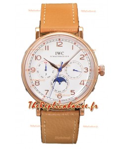 IWC Portofino Perpetual Calendar IW3446 Cadran or rose blanc Réplique Montre Suisse 