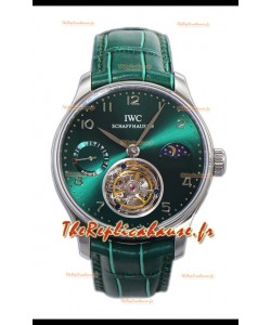 IWC Portugese Hand-Wound Genuine Tourbillon Cadran vert Boîtier acier Montre Suisse Réplique 