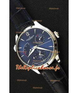 Montre Jaeger LeCoultre Master Geographic Suisse Réplique Boîtier de réserve de batterie en acier, Cadran bleu 