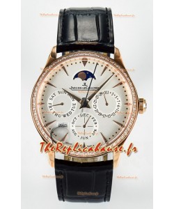 Montre Jaeger LeCoultre Super Clone Master Calendrier perpétuel Ultra-fin Cadran Blanc Lunette Diamants