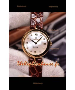 Omega De Ville Prestige - Montre suisse à quartz, édition Dewdrop, bracelet en or rose marron