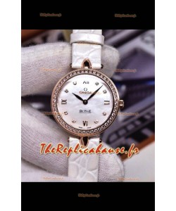 Omega De Ville Prestige - Montre suisse à quartz, édition Dewdrop, bracelet en or rose blanc