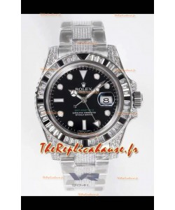 Montre suisse Rolex GMT Masters II Diamants en boîtier 904L - qualité miroir 1:1