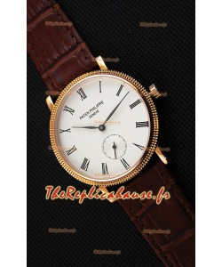 Montre Patek Philippe Calatrava Homme Japonaise Boîtier Jaune Or avec Bracelet Marron