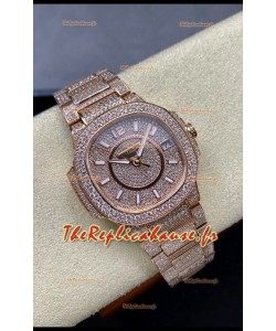 Patek Philippe Nautilus 7010 Sertie Diamants Or Rose 32MM Réplique 1:1 - Diamants véritables