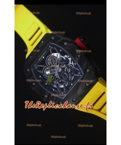 Richard Mille RM035-2 Rafael Nadal Boîtier en Carbone forgé avec Sangle en Caoutchouc Jaune