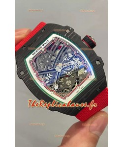 Montre Richard Mille Super Clone RM67-02 Carbone Noir TPT 37 Grammes Bracelet Rouge