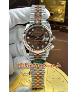 Rolex Datejust Super Clone Cal.3235 Cadran informatique marron Boîtier en or rose bicolore 36 mm