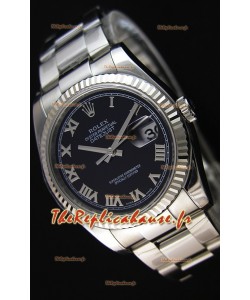 Montre Rolex Datejust 36 mm Cal.3135 Mouvement Suisse à Cadran Noir et Bracelet Oyster Répliquée — Montre en acier ultime 904 L 