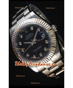 Rolex Datejust II 41MM avec Mouvement Cal.3136 Montre Réplique Suisse En cadran noir avec marqueurs de diamants 