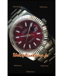 Rolex Datejust II 41MM avec Mouvement Cal.3136 Montre Réplique Suisse en Cadran Rouge foncé et Marqueurs de bâton