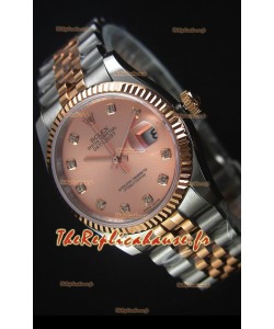 Rolex Datejust Montre Réplique avec Cadran en Or Rose et de diamants 36MM avec Mouvement Suisse 3135