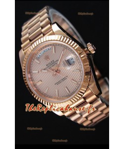 Rolex Day-Date 40MM Montre Suisse avec Cadran texturé en Or Rose Chiffres romains