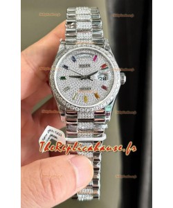 Rolex Day Date Montre Super Clone plaquée or blanc modifiée sur mesure et sertie de diamants 