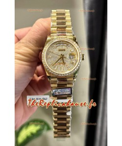 Rolex Day Date Montre Super Clone plaquée or jaune modifiée sur mesure et sertie de diamants