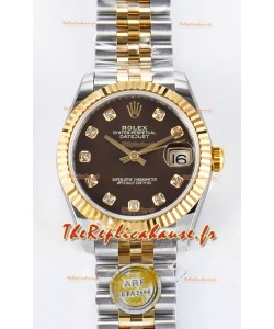 Rolex Super Clone Datejust ETA 2688 Mouvement 31MM Or jaune deux tons Cadran brun