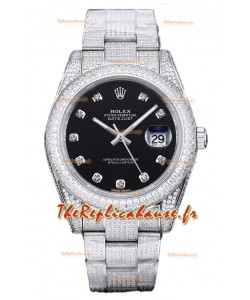 Rolex Datejust 41MM Réplique Suisse - Edition glacée - Cadran noir 