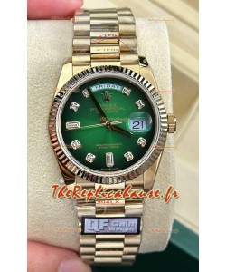 Rolex Day Date Super Clone Montre en or jaune 18 carats 36 mm - Cadran vert Réplique de montre 1:1 
