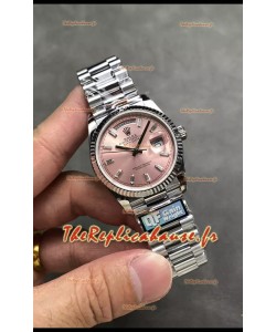 Rolex Day Date Super Clone en acier inoxydable Cadran rose Chiffres en cristal 36MM - Montre réplique 1:1