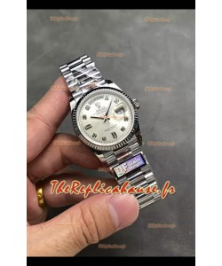 Rolex Day Date Super Clone en acier inoxydable cadran argenté chiffres diamants 36MM - 36MM - Montre réplique 1:1