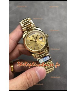 Rolex Day Date Super Clone Or Jaune Montre Boîtier et Cadran Cristal Numérique 36MM - Montre réplique 1:1