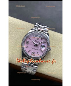 Rolex Day Date Super Clone Acier inoxydable Cadran rose Diamants Chiffres 36MM - Montre réplique 1:1