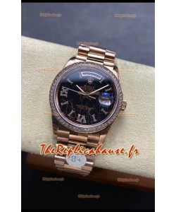 Rolex Day Date Super Clone Or Rose Cadran Eisenkiesel Diamants Chiffres 36MM - Montre réplique 1:1