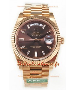 Rolex Day Date 40MM 1:1 Or Rose en Cadran Brun Réplique de Montre 1:1