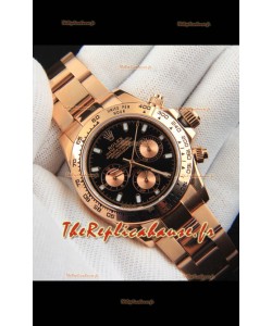 Réplique de montre Rolex Daytona à mouvement japonais, boîtier en or et cadran noir