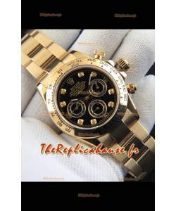 Réplique de montre Rolex Daytona à mouvement japonais, boîtier en or et cadran noir