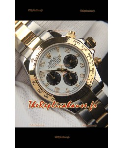 Montre Rolex Daytona à mouvement japonais, boîtier bicolore or et cadran blanc